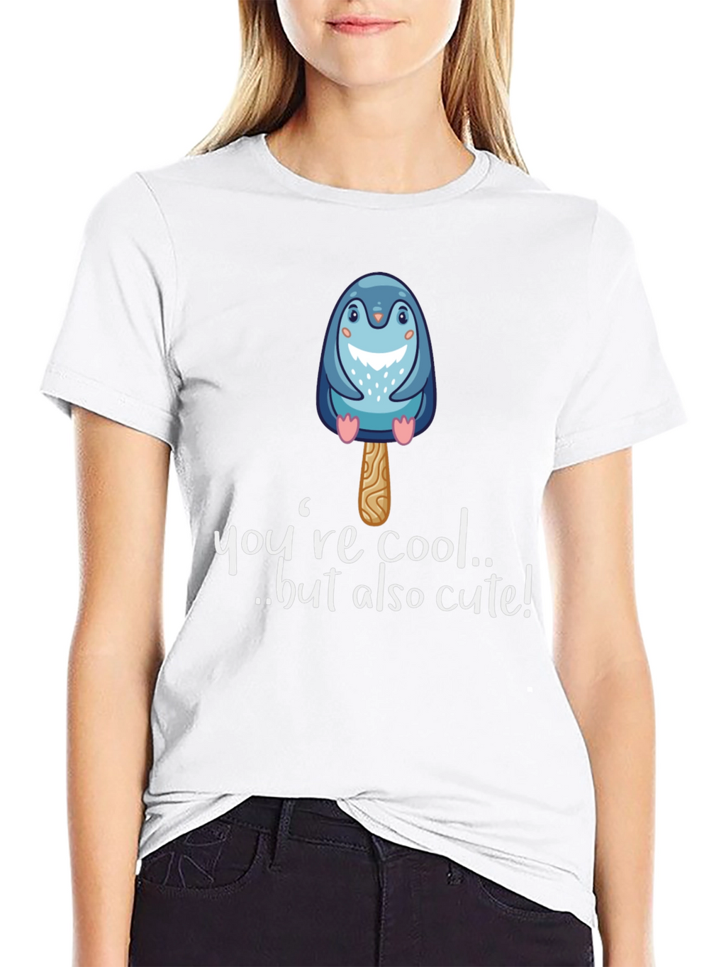 Cute Penguin Popsicle Graphic Black T-Shirt