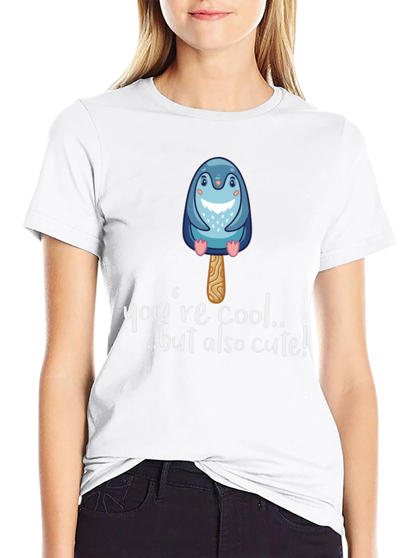 Cute Penguin Popsicle Graphic Black T-Shirt