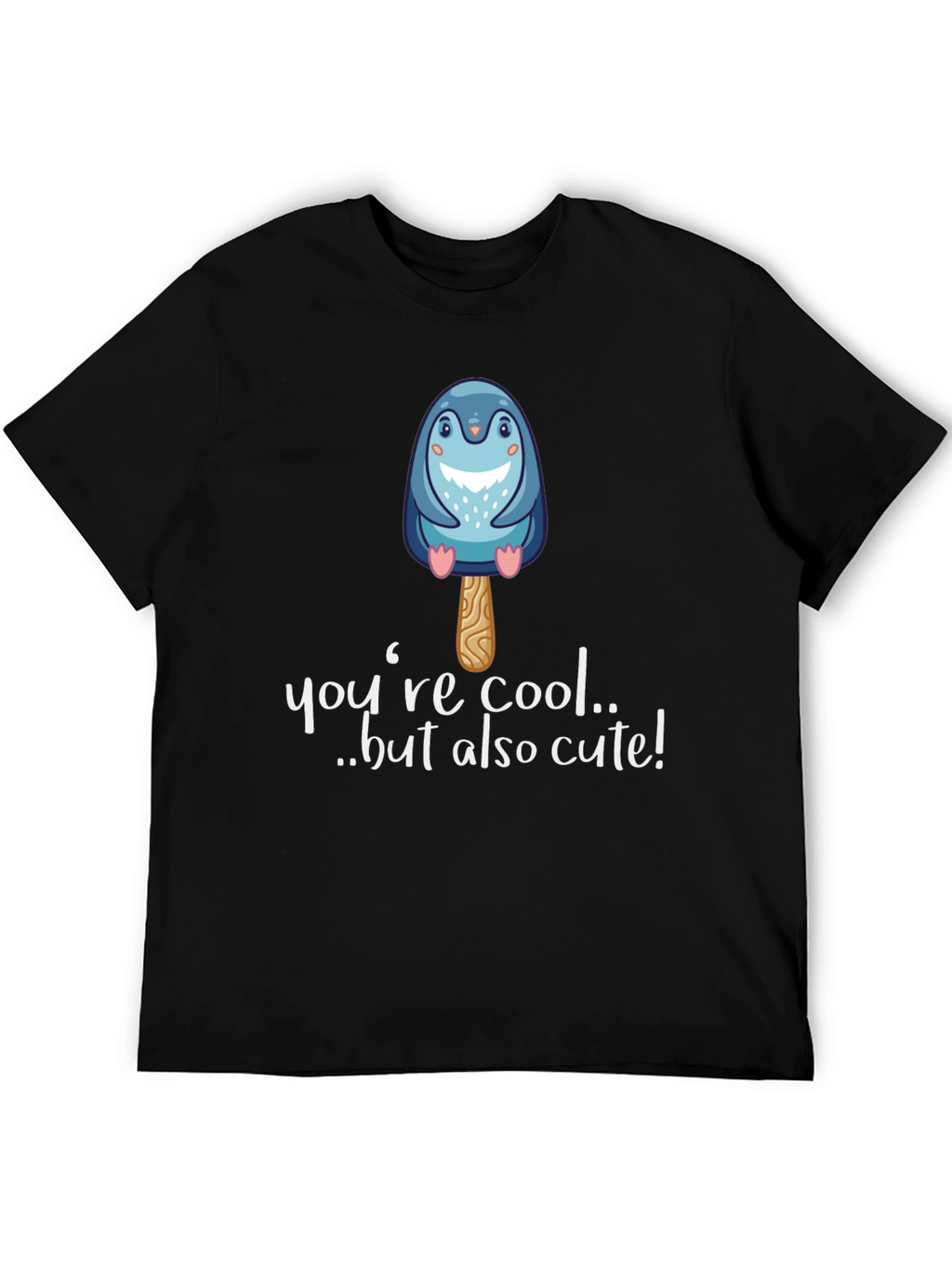 Cute Penguin Popsicle Graphic Black T-Shirt
