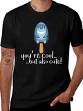 Cute Penguin Popsicle Graphic Black T-Shirt