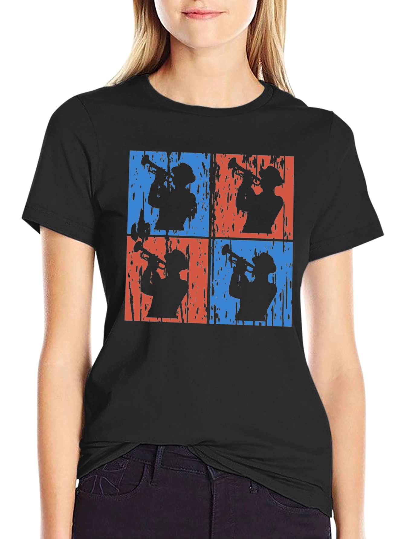 Retro Trumpet Player Graphic Tee - Black