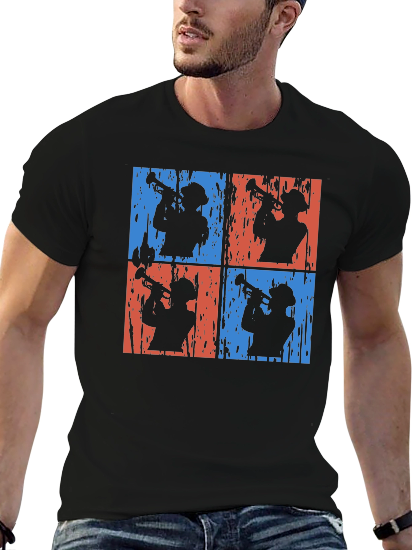 Retro Trumpet Player Graphic Tee - Black