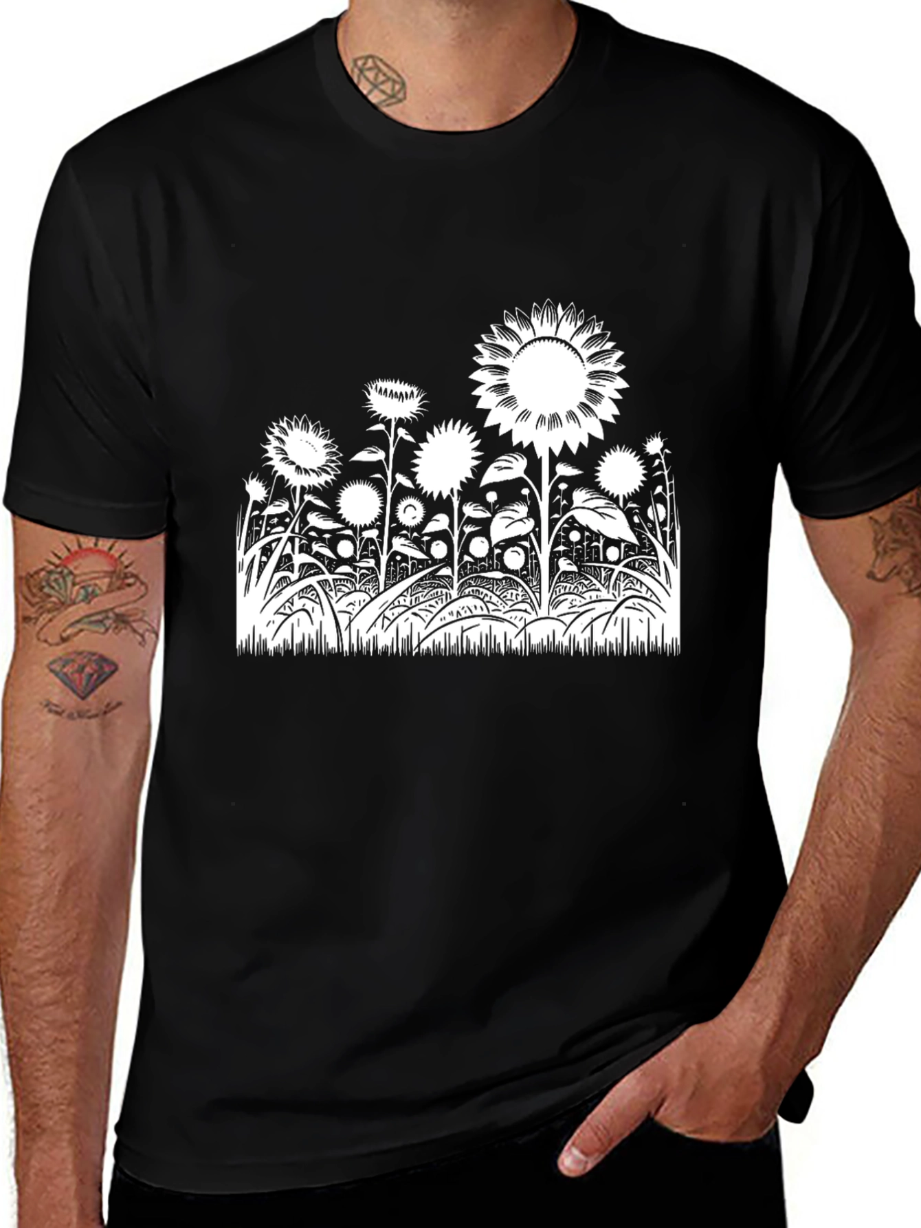 Sunflower Field Graphic Tee - Black Cotton