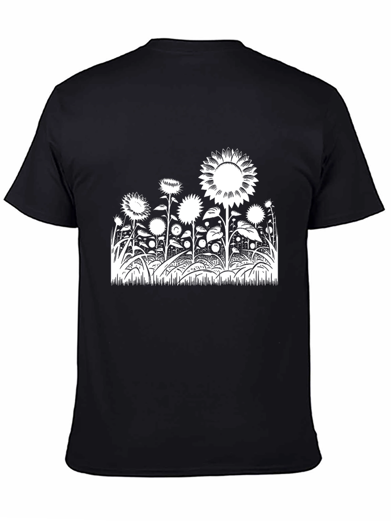 Sunflower Field Graphic Tee - Black Cotton