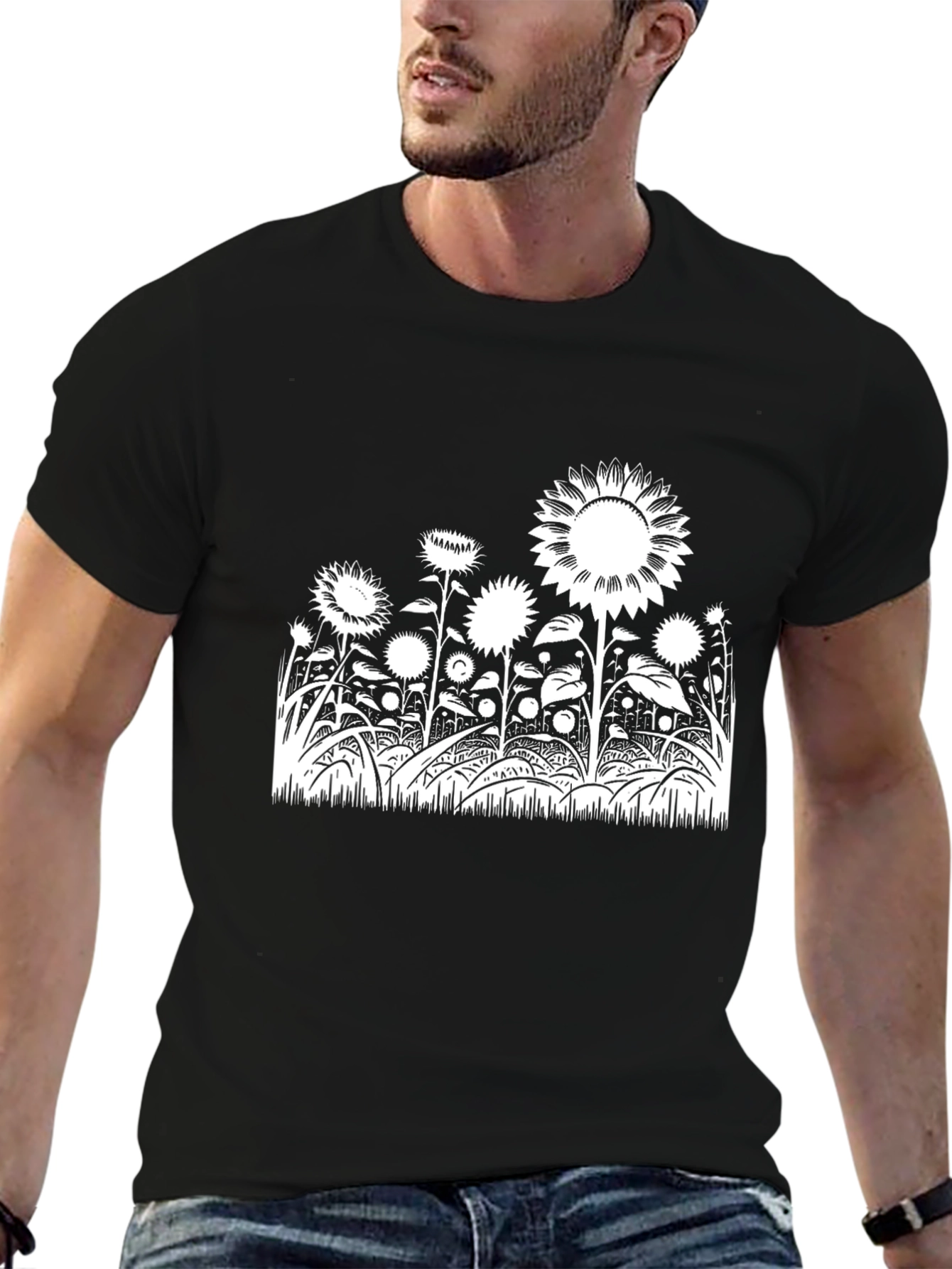 Sunflower Field Graphic Tee - Black Cotton