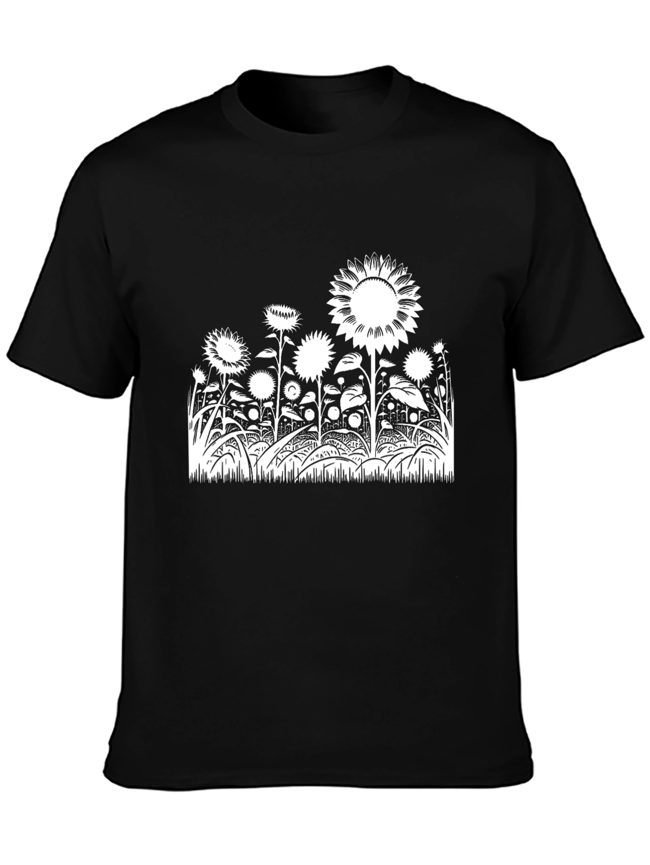 Sunflower Field Graphic Tee - Black Cotton