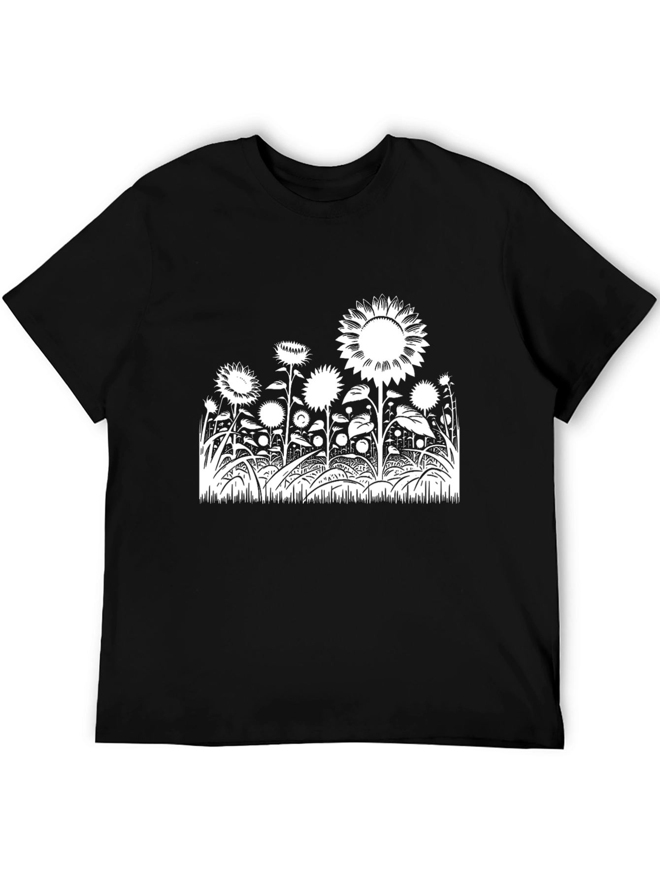 Sunflower Field Graphic Tee - Black Cotton