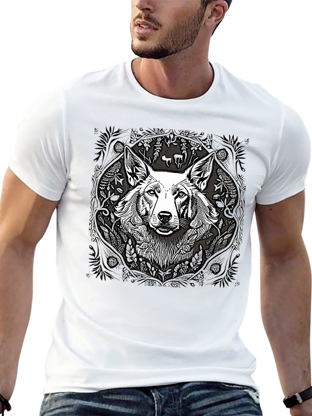 Black T-Shirt with Dog Graphic