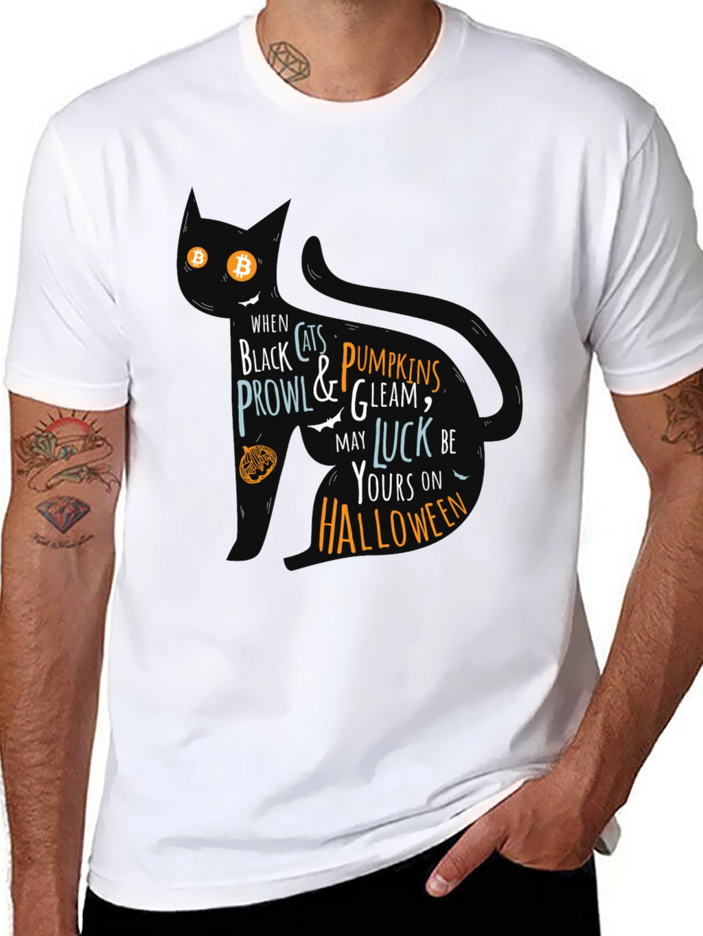 Halloween Cat T-Shirt - Black Festive Design