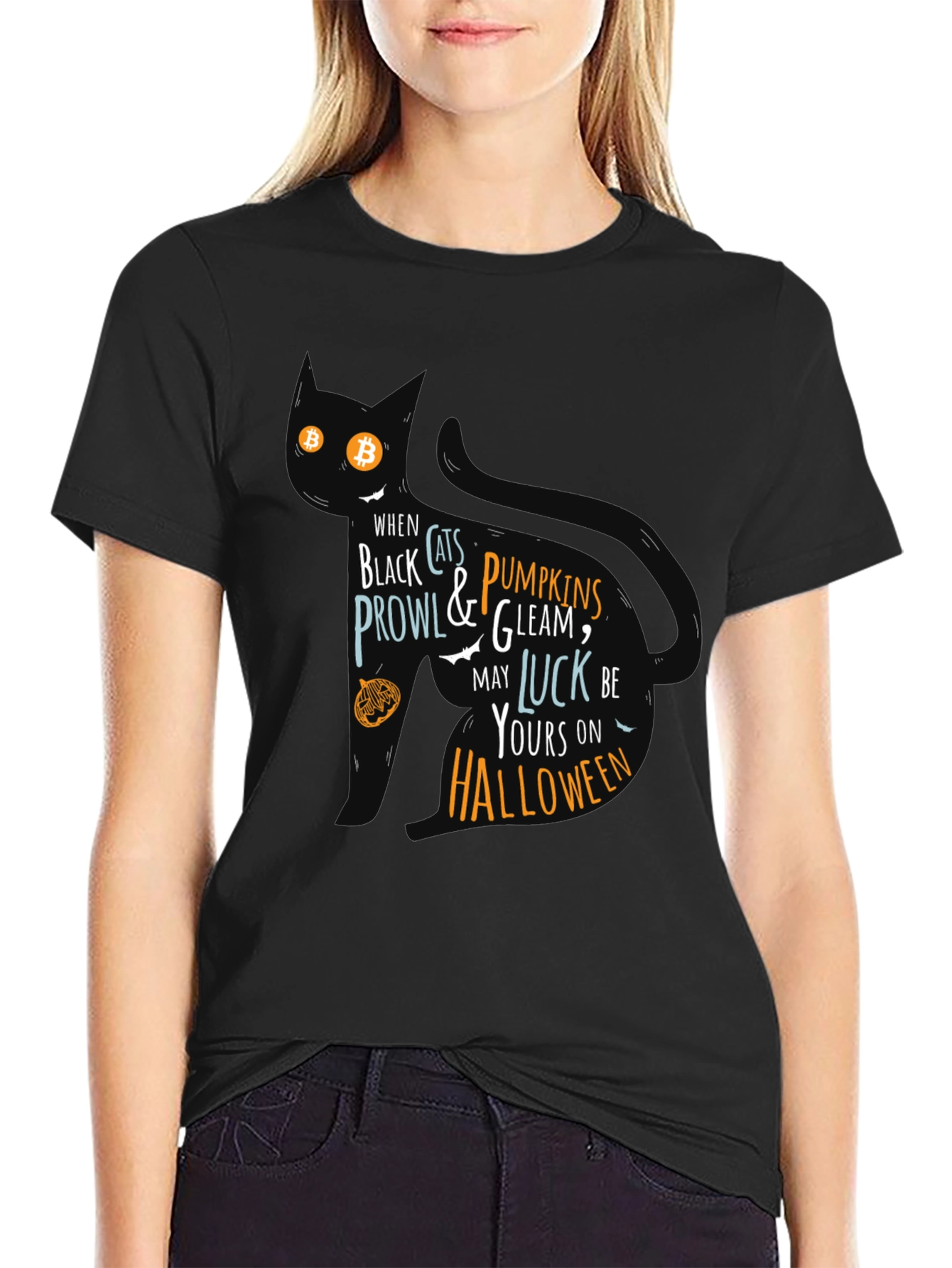 Halloween Cat T-Shirt - Black Festive Design