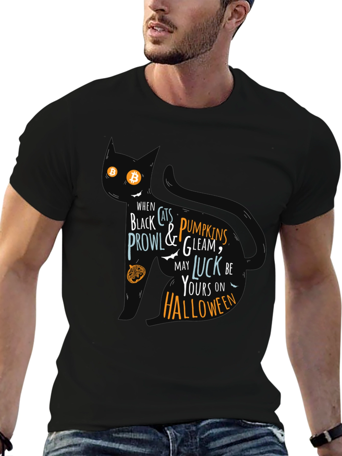 Halloween Cat T-Shirt - Black Festive Design