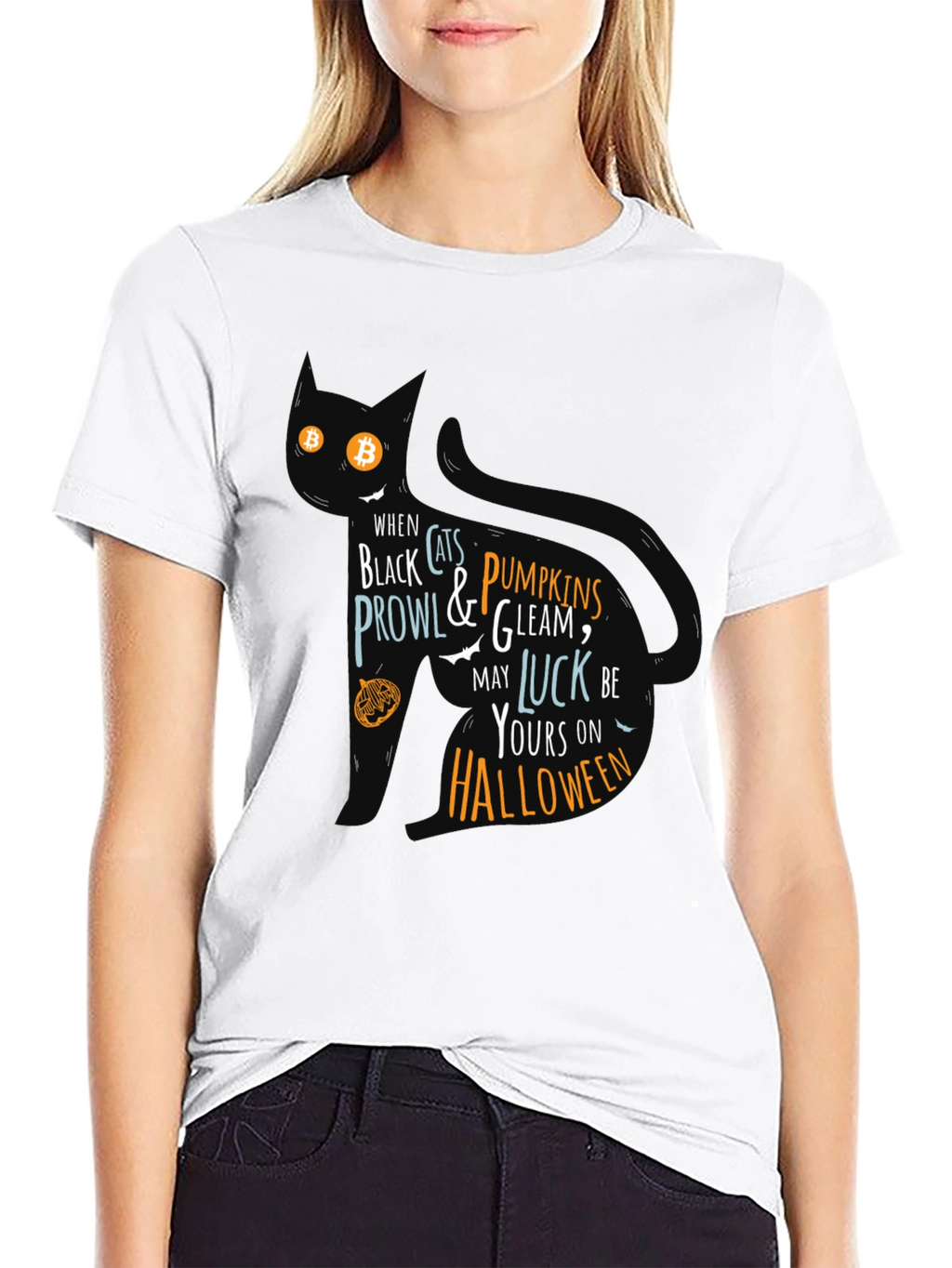 Halloween Cat T-Shirt - Black Festive Design