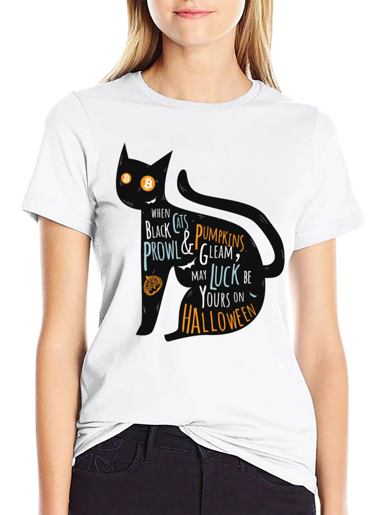 Halloween Cat T-Shirt - Black Festive Design