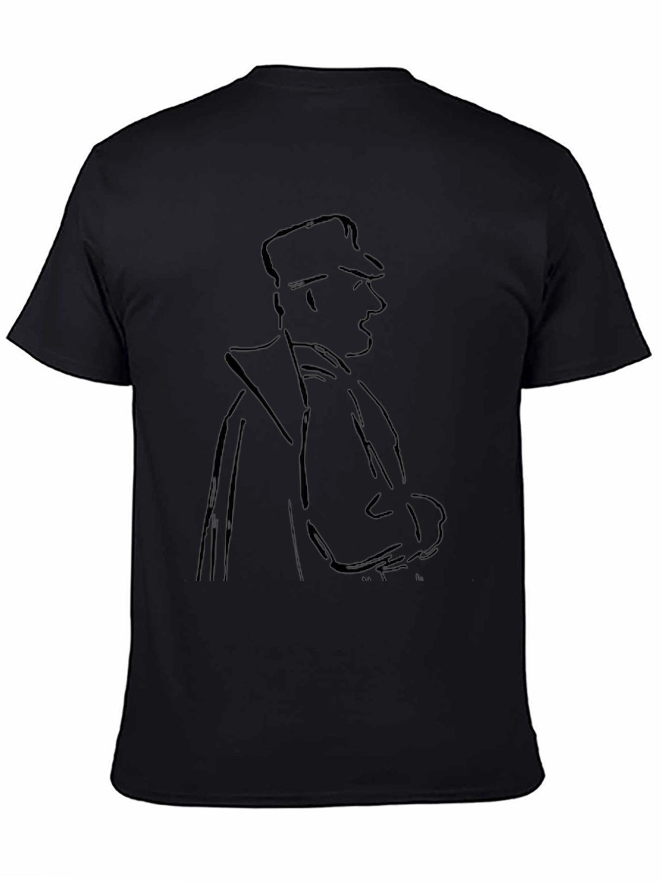 Mens Black T-Shirt with Sketched Figure Graphic