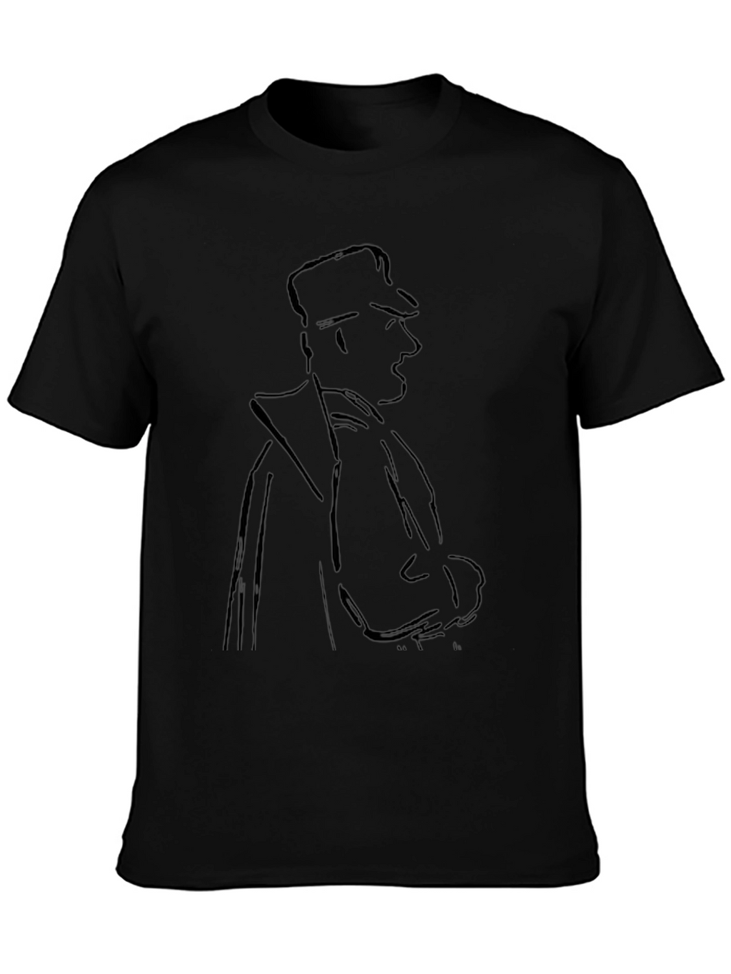Mens Black T-Shirt with Sketched Figure Graphic