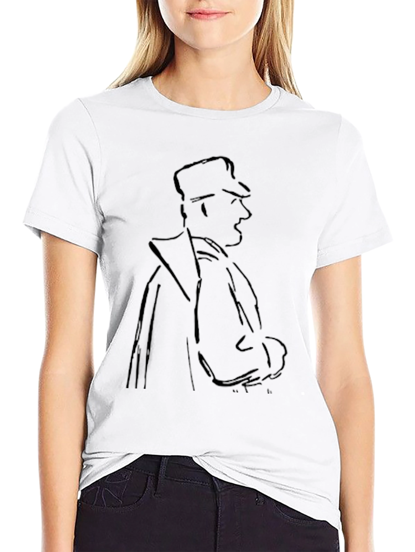 Mens Black T-Shirt with Sketched Figure Graphic