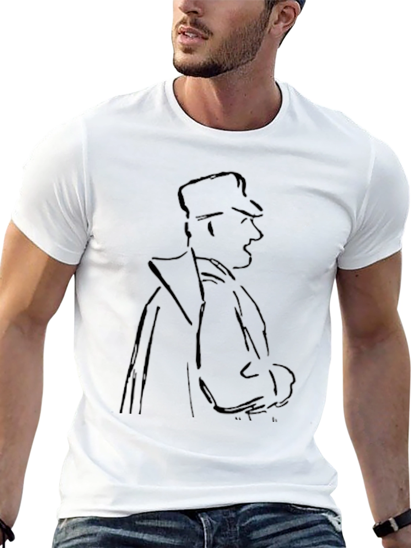 Mens Black T-Shirt with Sketched Figure Graphic
