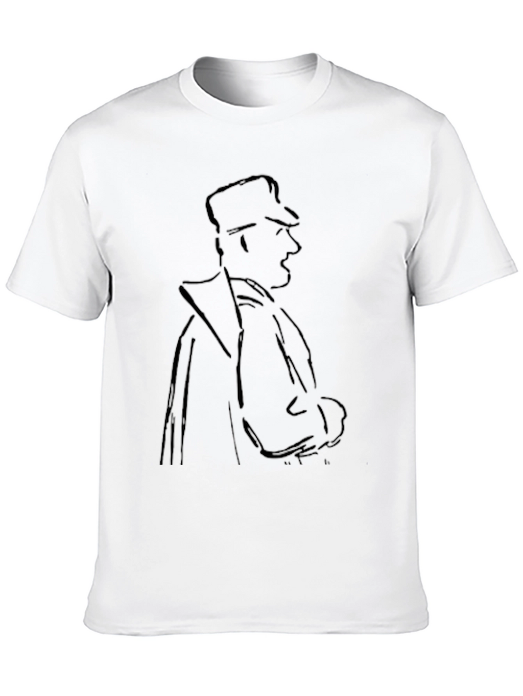 Mens Black T-Shirt with Sketched Figure Graphic