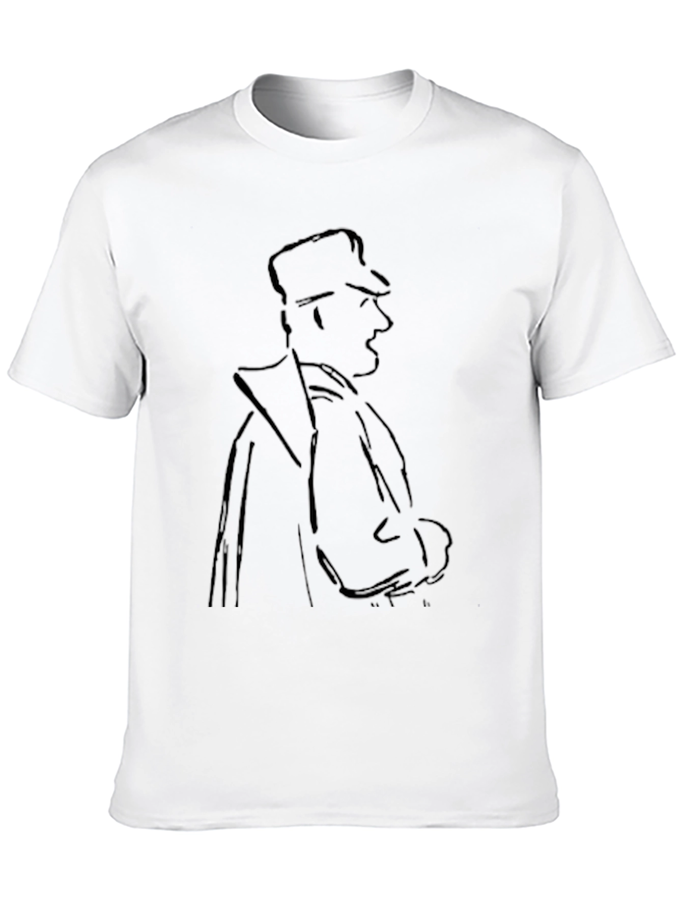 Mens Black T-Shirt with Sketched Figure Graphic