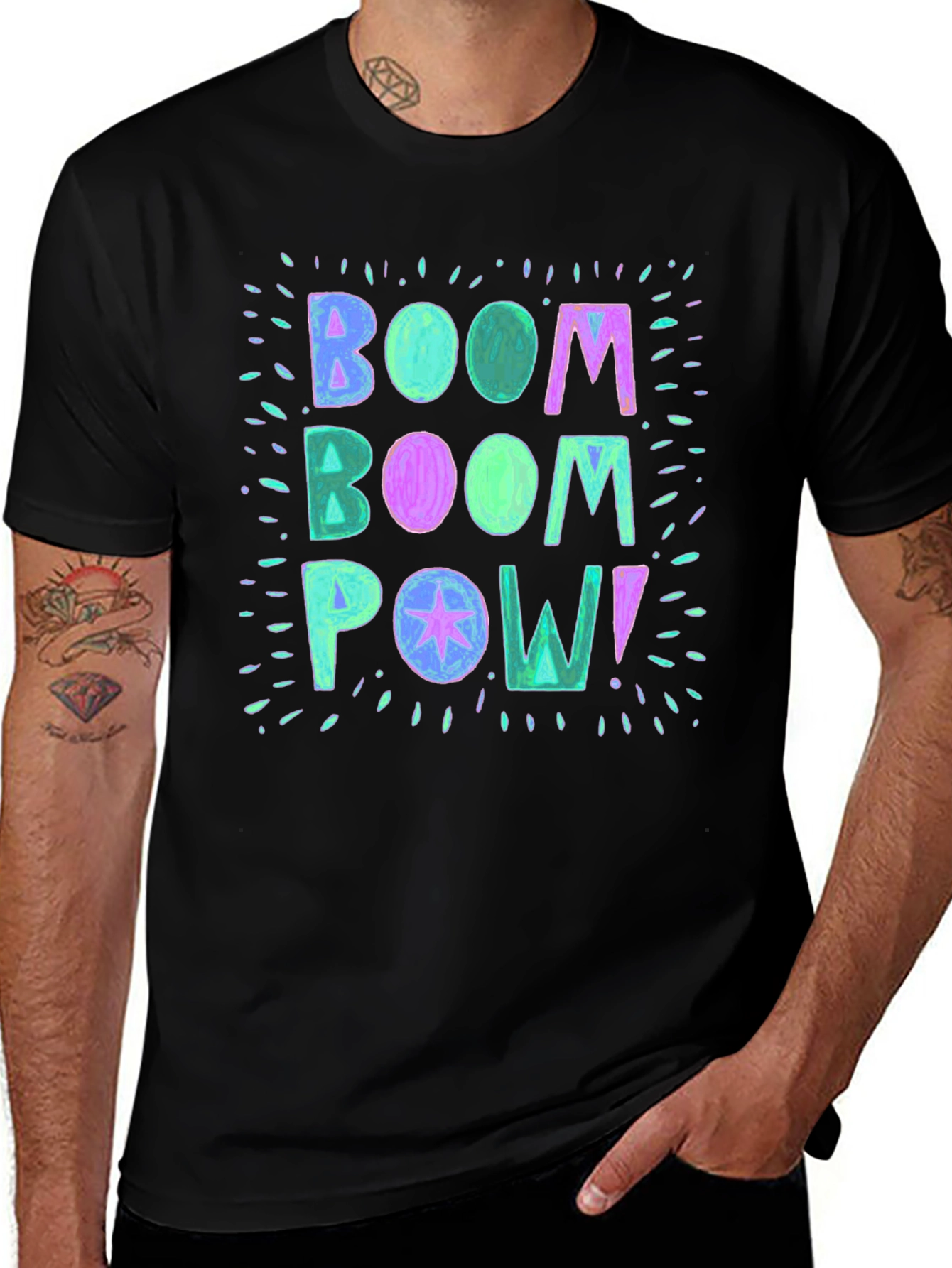 Boom Pow! Graphic Print Black T-Shirt