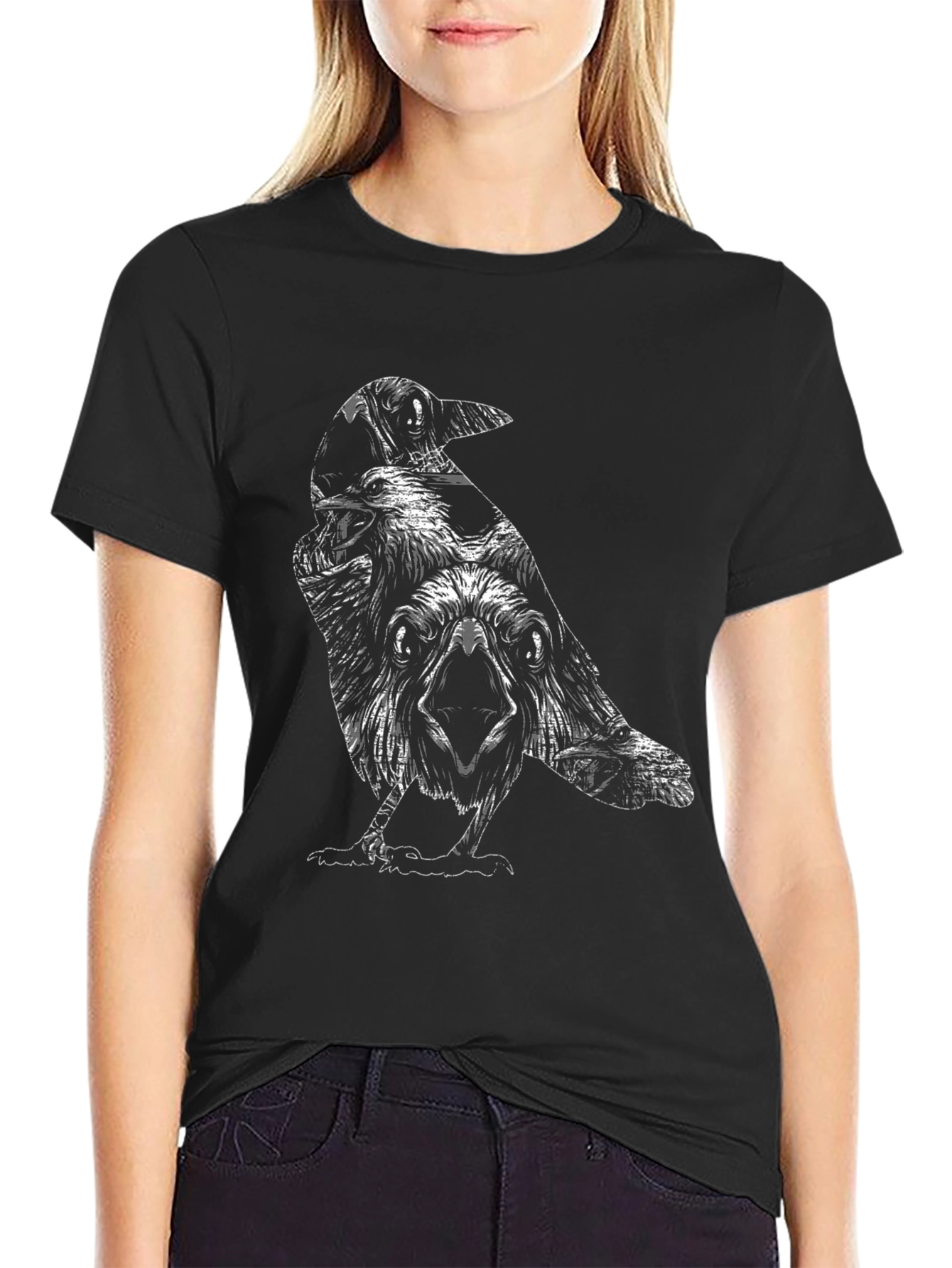 Raven Graphic Black T-Shirt - Unique Bird Design