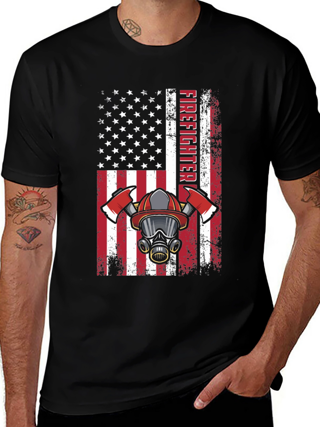 Firefighter American Flag Graphic T-Shirt