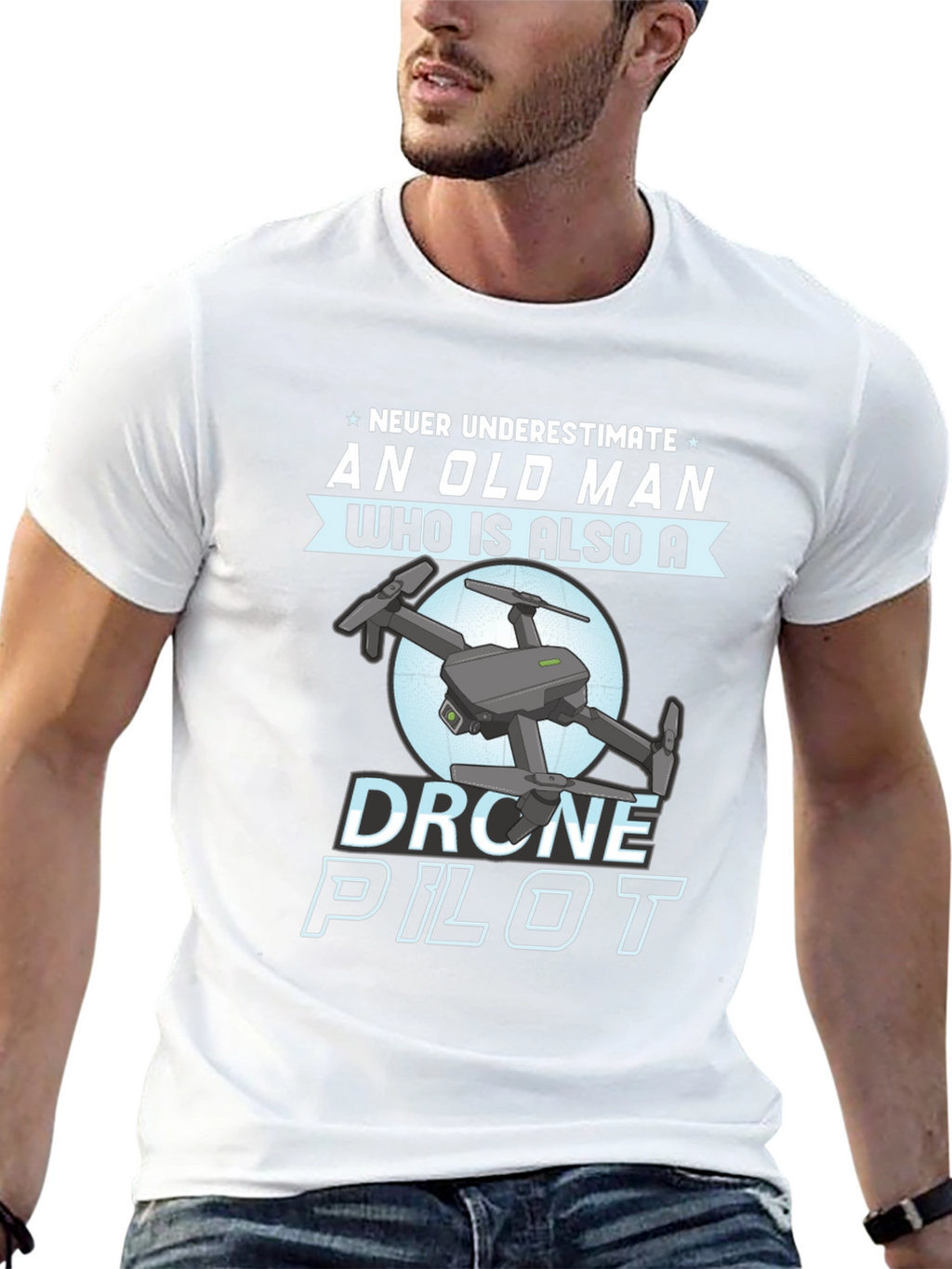 Old Man Drone Pilot Graphic T-Shirt