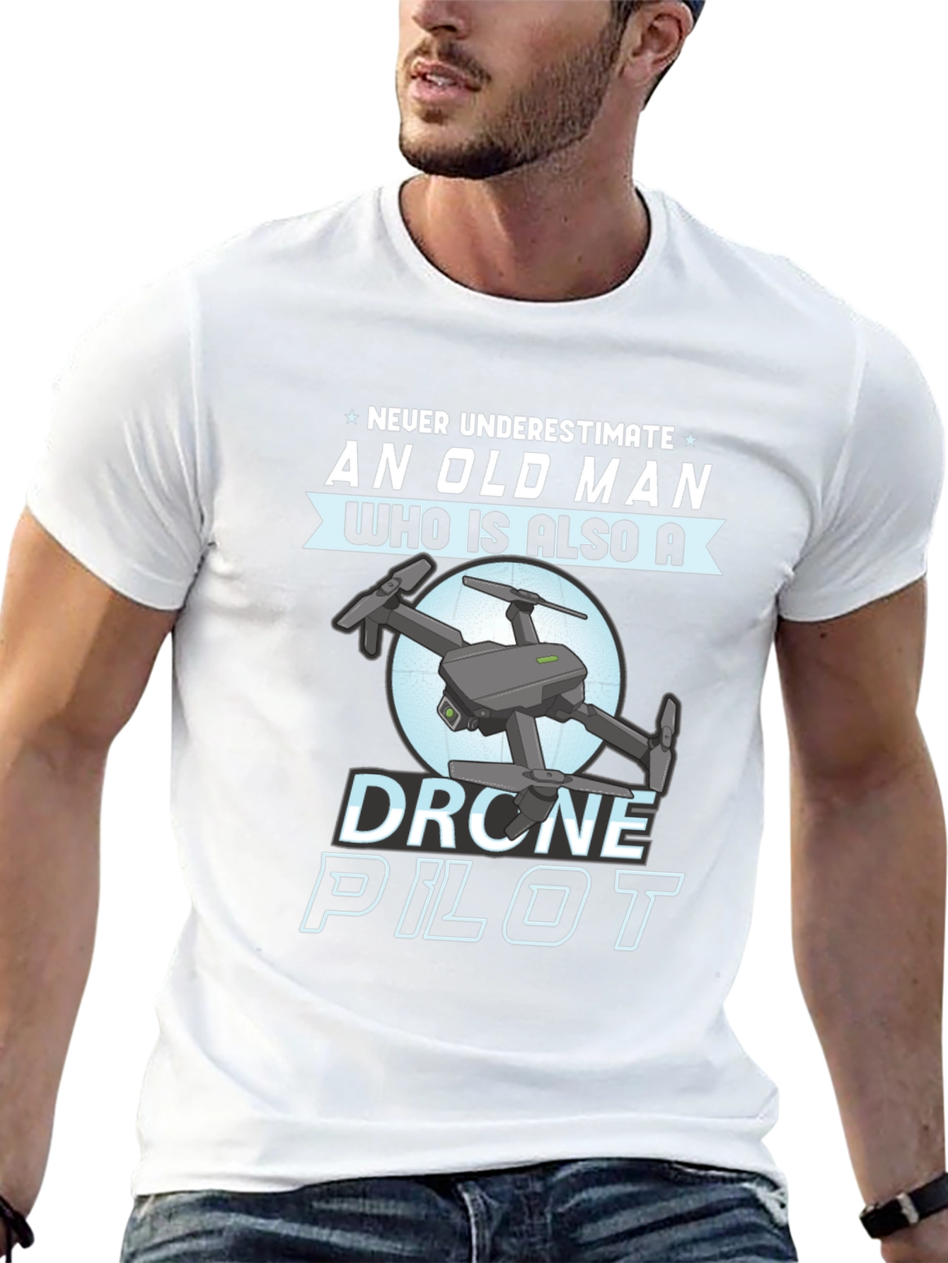 Old Man Drone Pilot Graphic T-Shirt