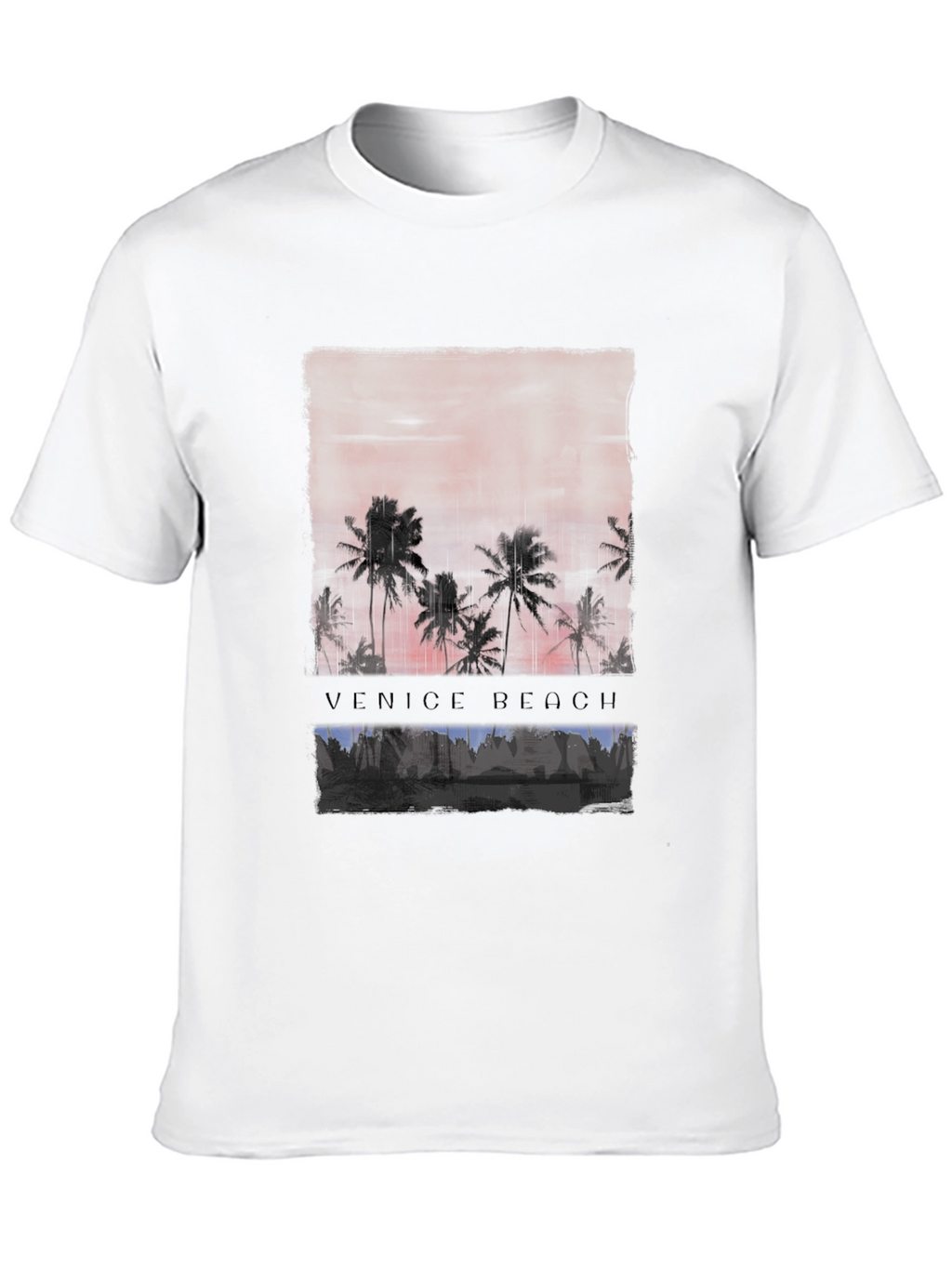 Venice Beach Sunset Graphic Tee - Black Cotton T-Shirt