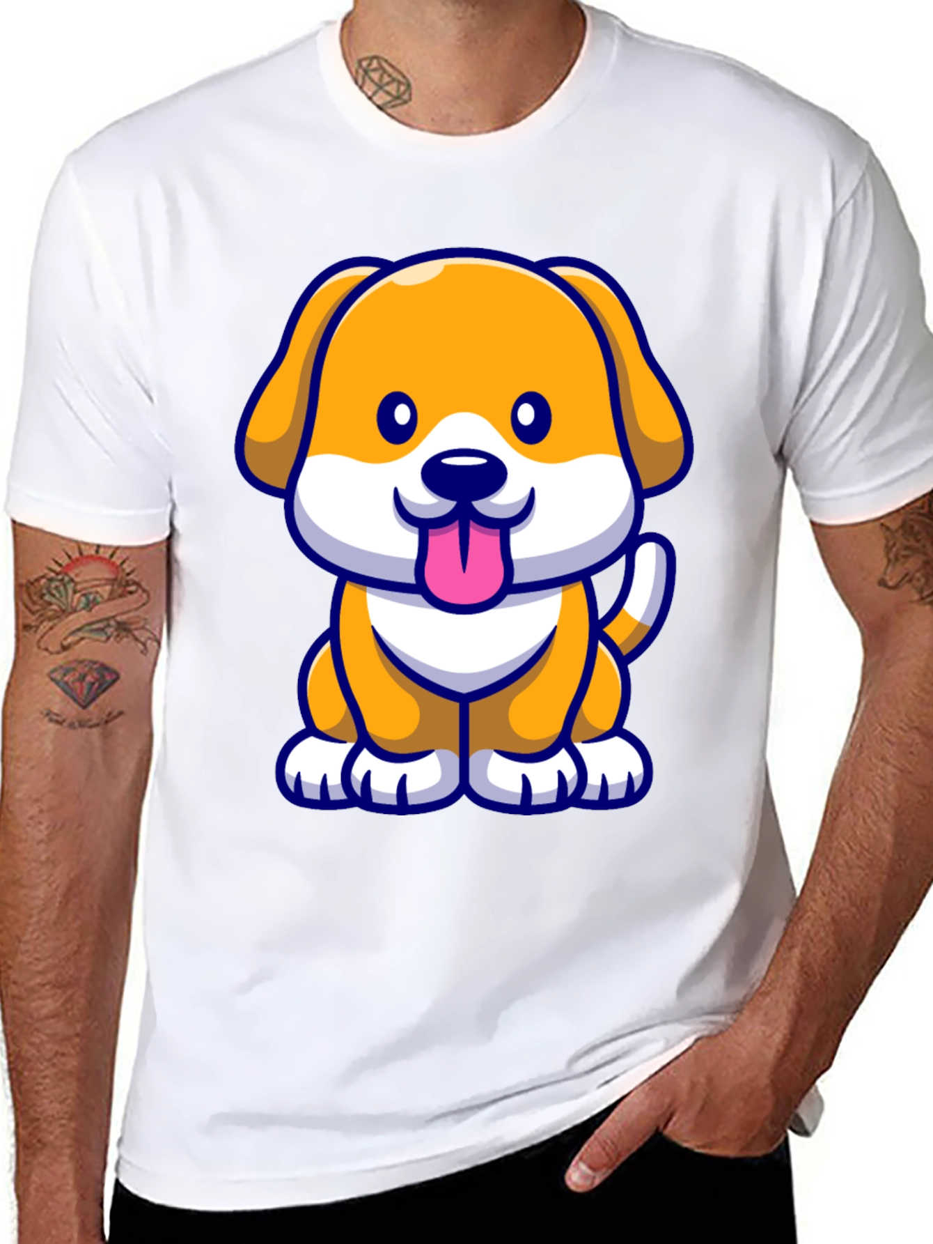 Cute Cartoon Dog T-Shirt - Black