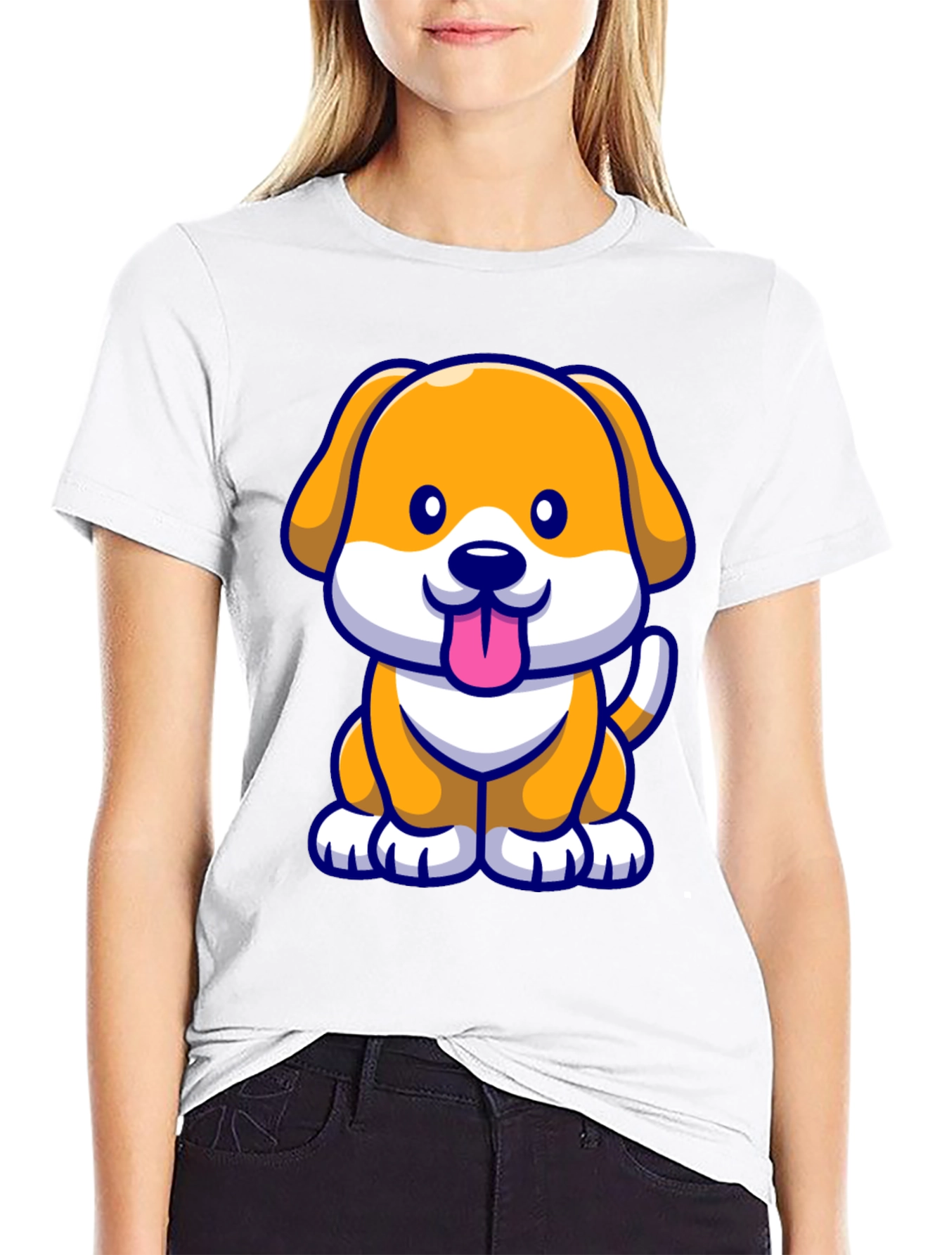 Cute Cartoon Dog T-Shirt - Black