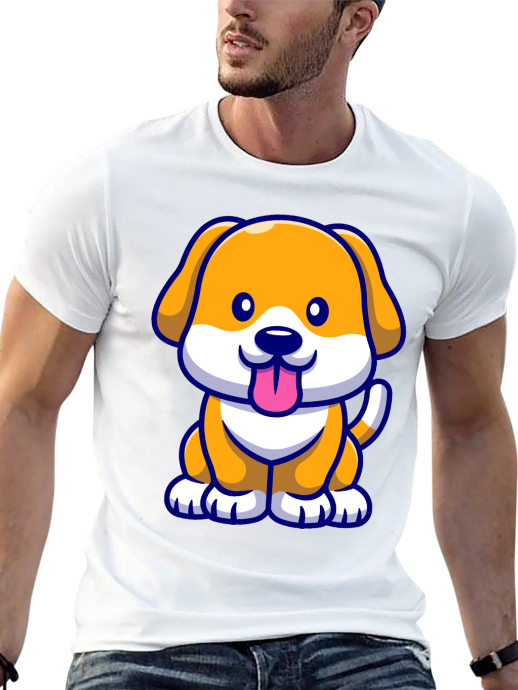 Cute Cartoon Dog T-Shirt - Black