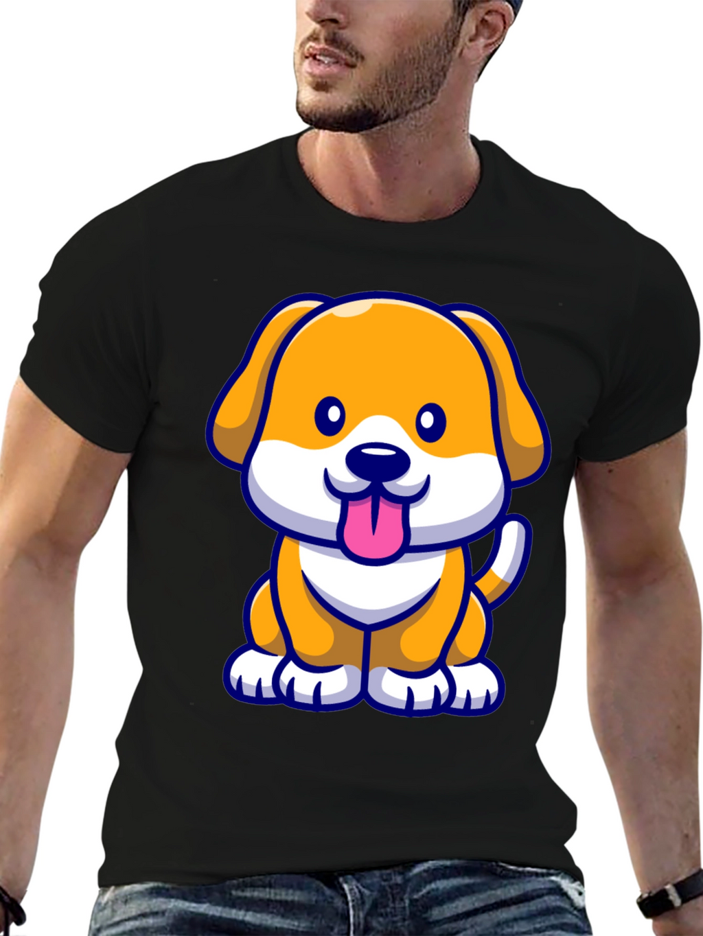 Cute Cartoon Dog T-Shirt - Black