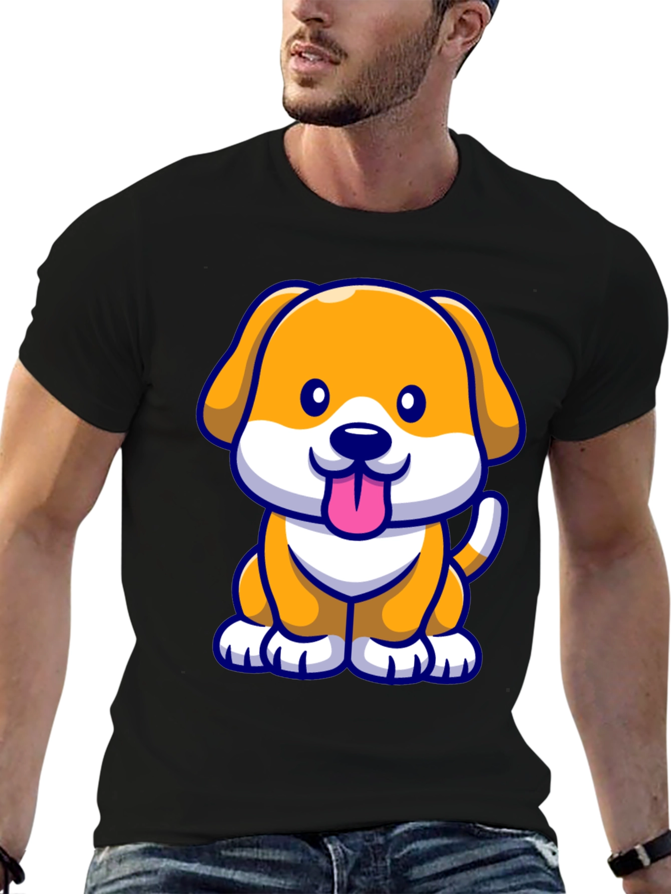Cute Cartoon Dog T-Shirt - Black