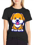 Cute Cartoon Dog T-Shirt - Black
