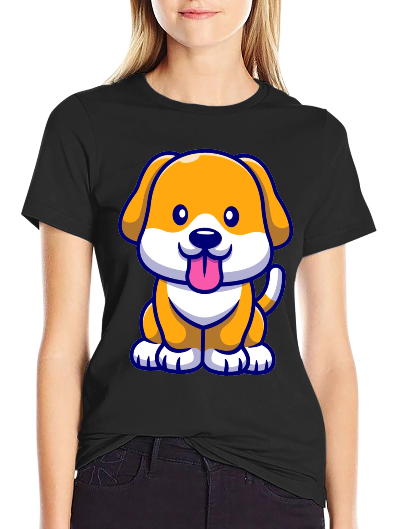Cute Cartoon Dog T-Shirt - Black