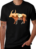 Desert Sunset Bull Graphic Tee - Black