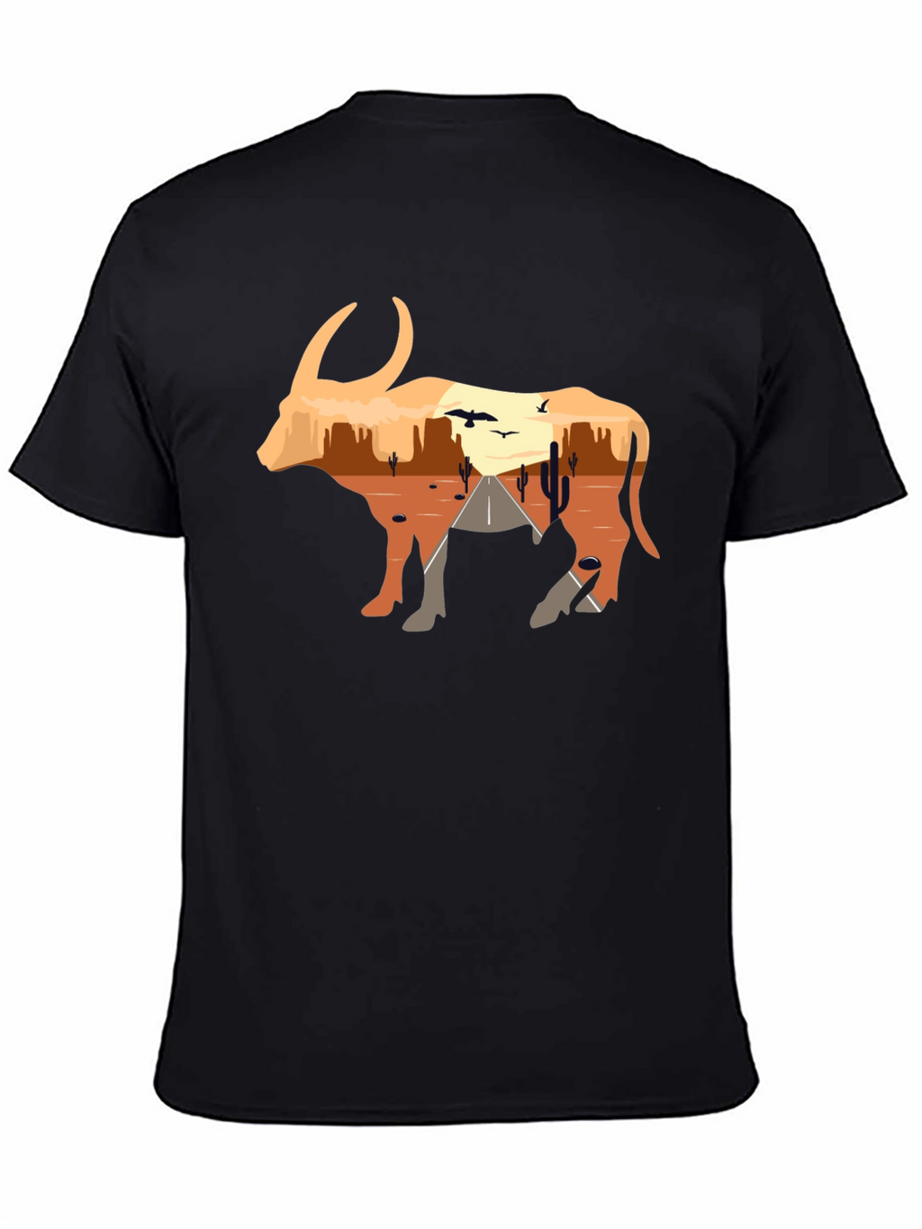 Desert Sunset Bull Graphic Tee - Black