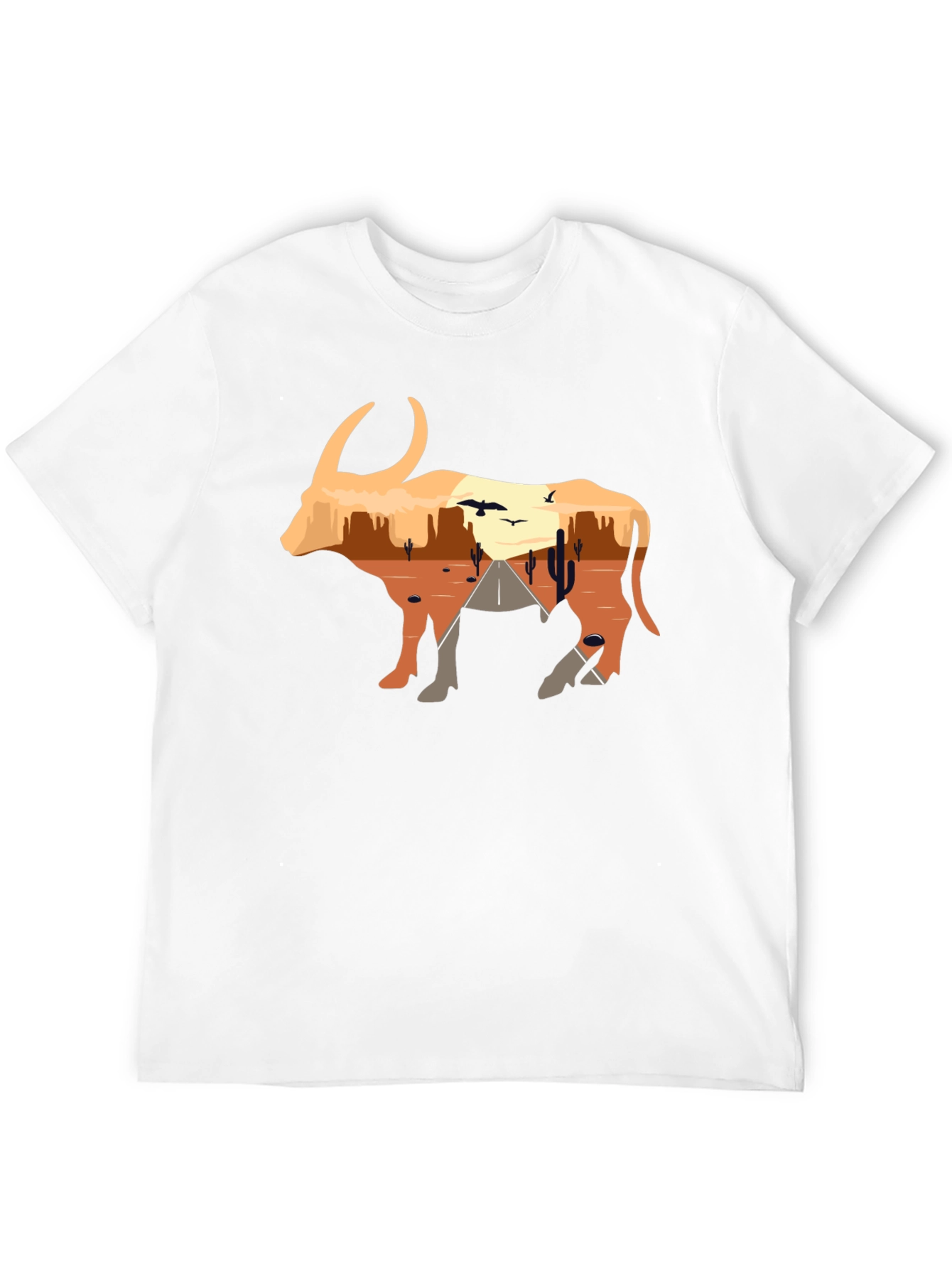 Desert Sunset Bull Graphic Tee - Black