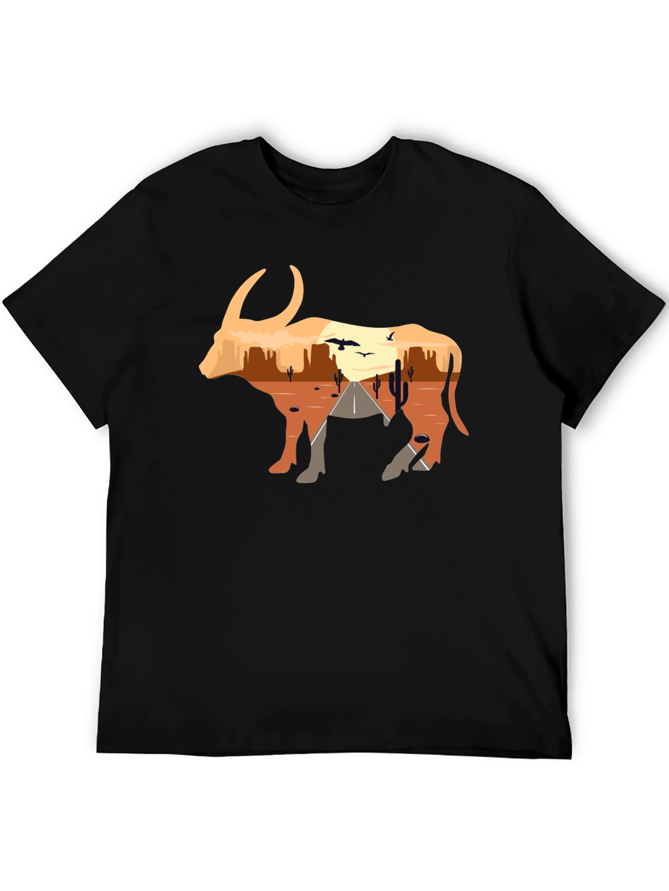 Desert Sunset Bull Graphic Tee - Black