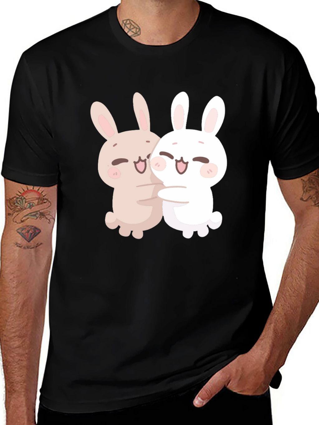 Cute Bunny Hug T-Shirt - Black