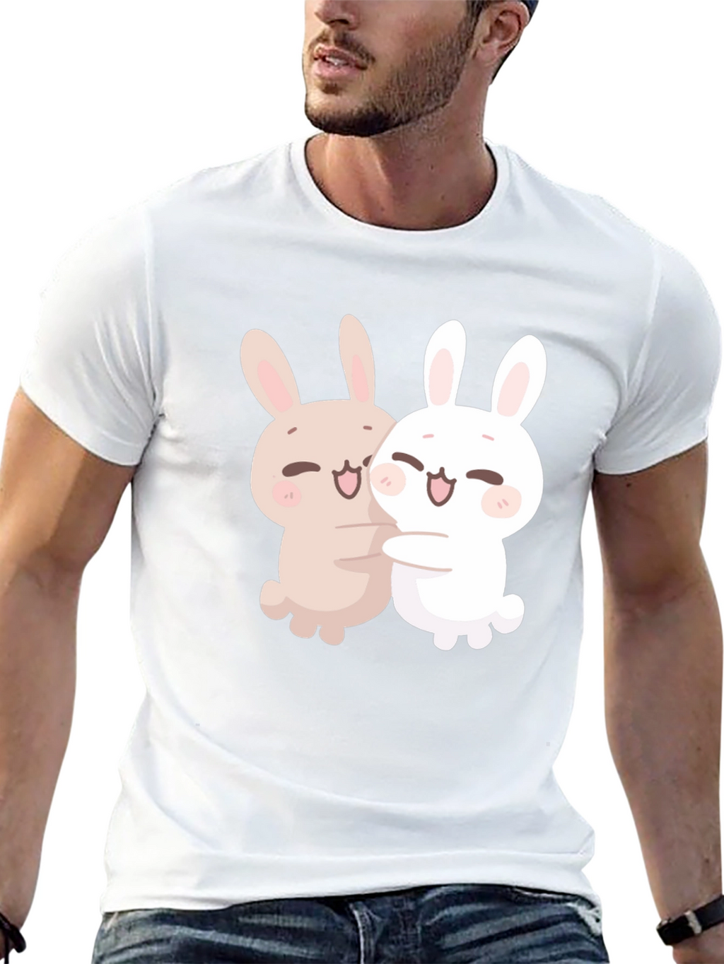 Cute Bunny Hug T-Shirt - Black