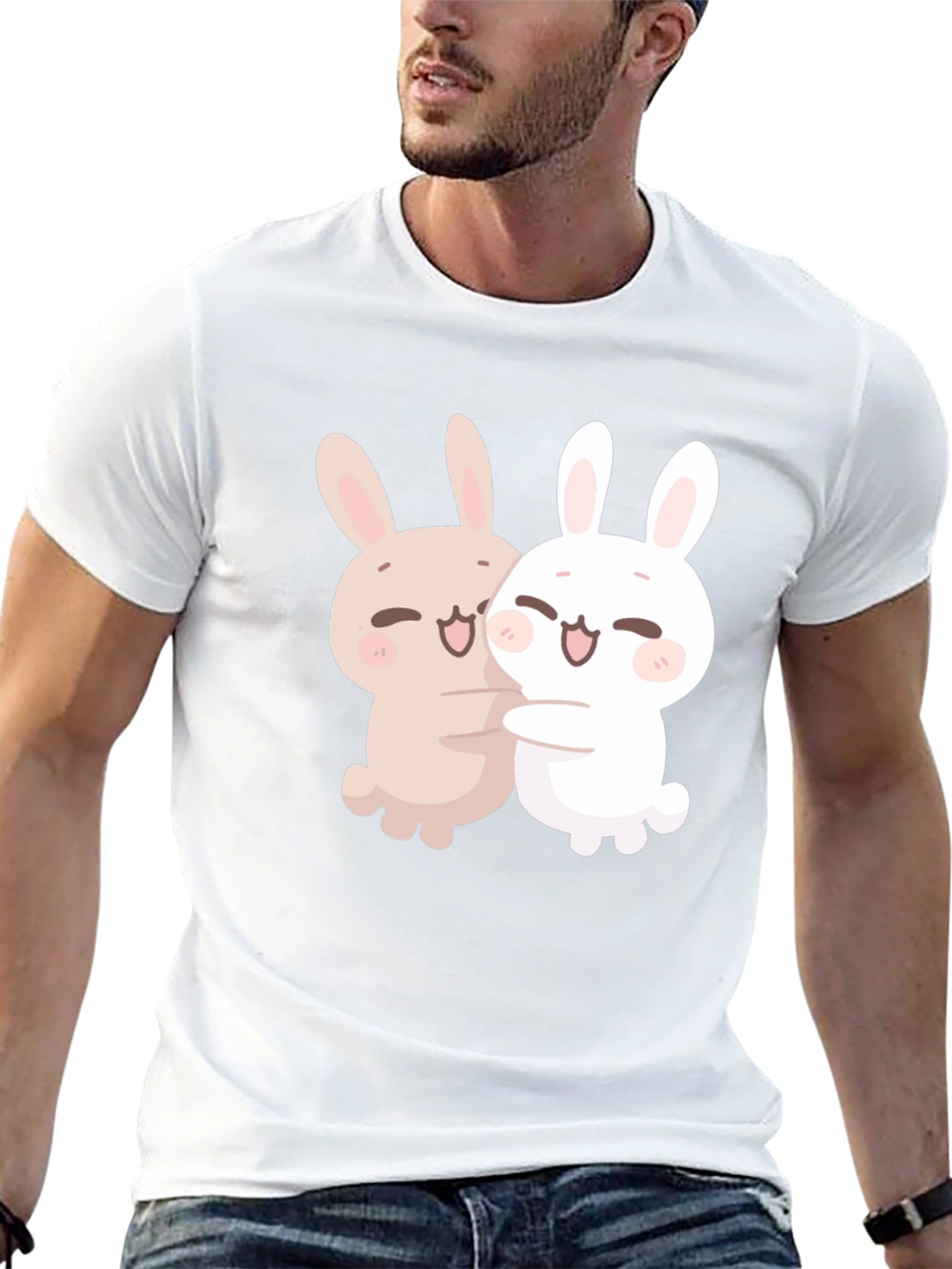 Cute Bunny Hug T-Shirt - Black