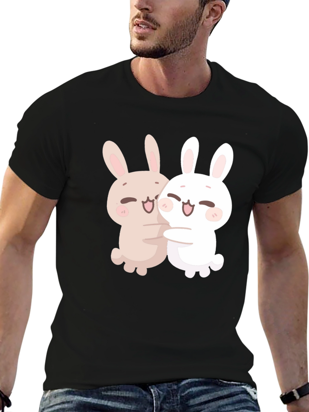 Cute Bunny Hug T-Shirt - Black