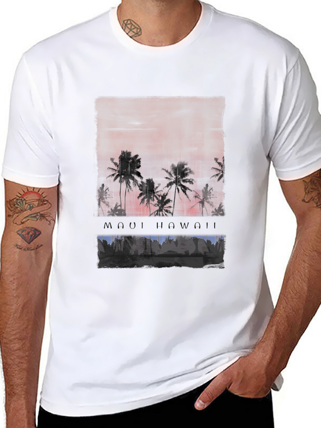 Maui Hawaii Palm Tree Graphic Black T-Shirt