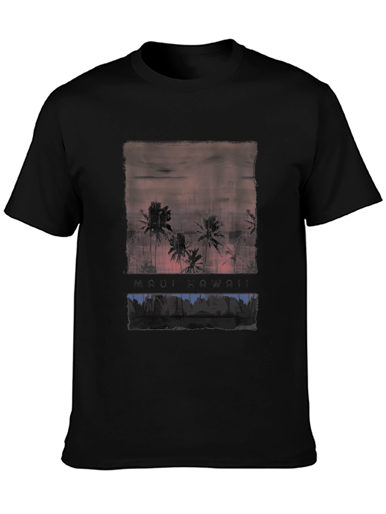 Maui Hawaii Palm Tree Graphic Black T-Shirt