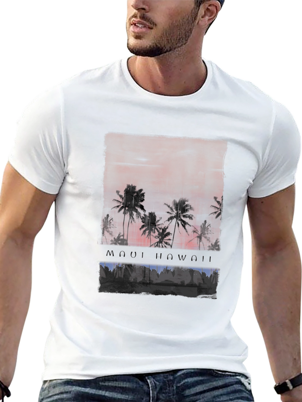 Maui Hawaii Palm Tree Graphic Black T-Shirt
