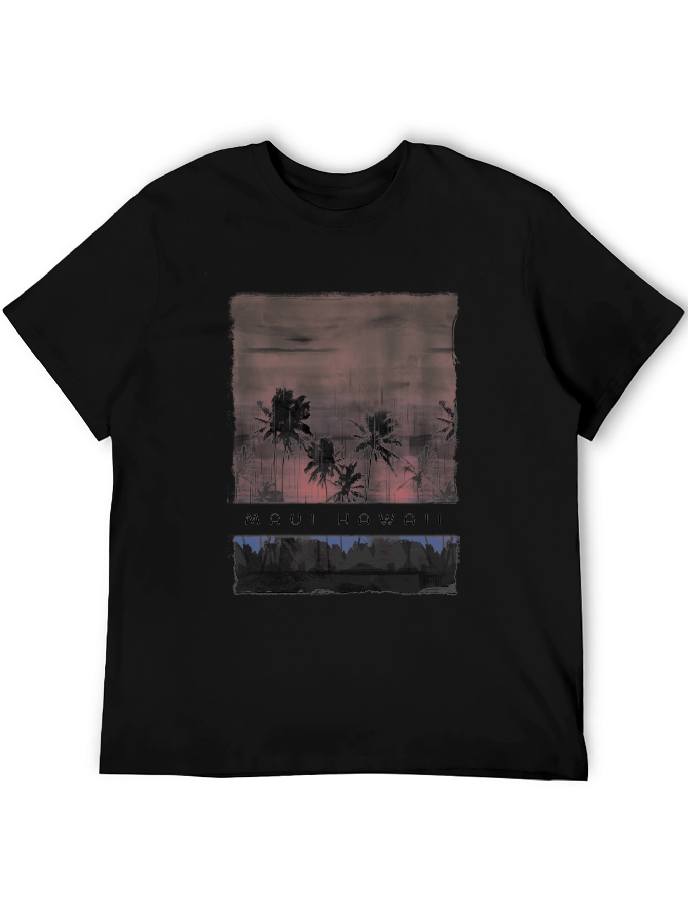 Maui Hawaii Palm Tree Graphic Black T-Shirt