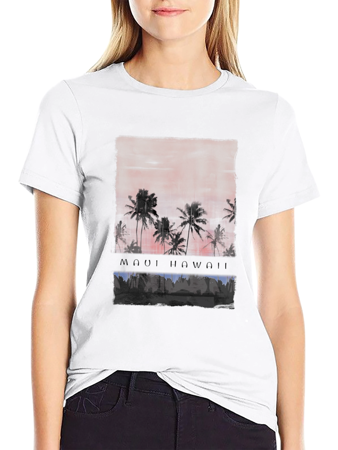 Maui Hawaii Palm Tree Graphic Black T-Shirt