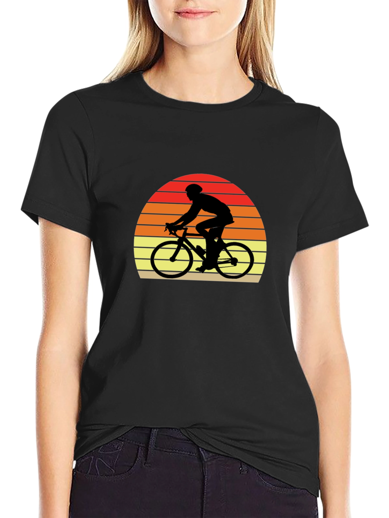 Retro Cyclist T-Shirt - Sunset Ride Design
